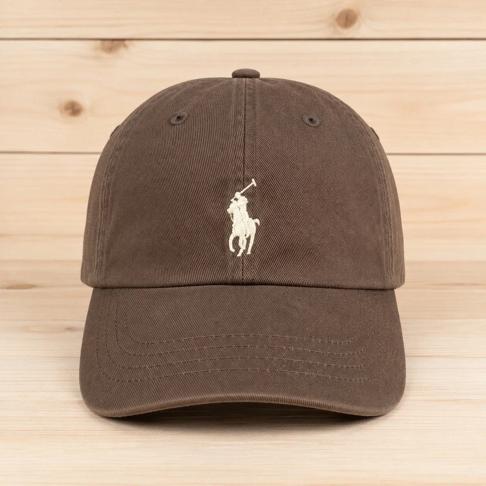 Vin Polo Ralph Lauren Brown Chino Baseball Cap Hat White Pony Strapback OSFA[Y]